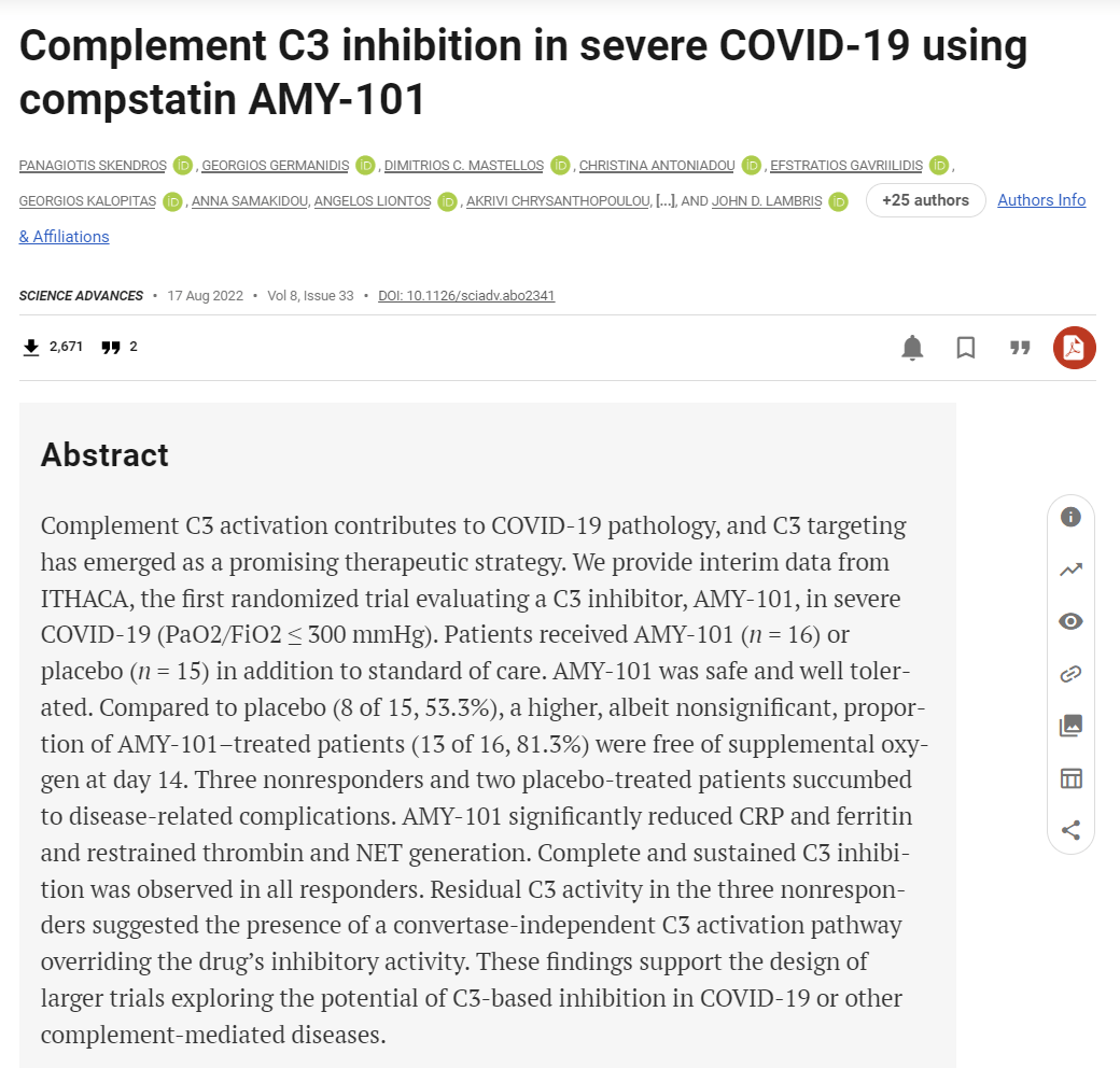 You are currently viewing Compstatin used in treating severe Covid-19